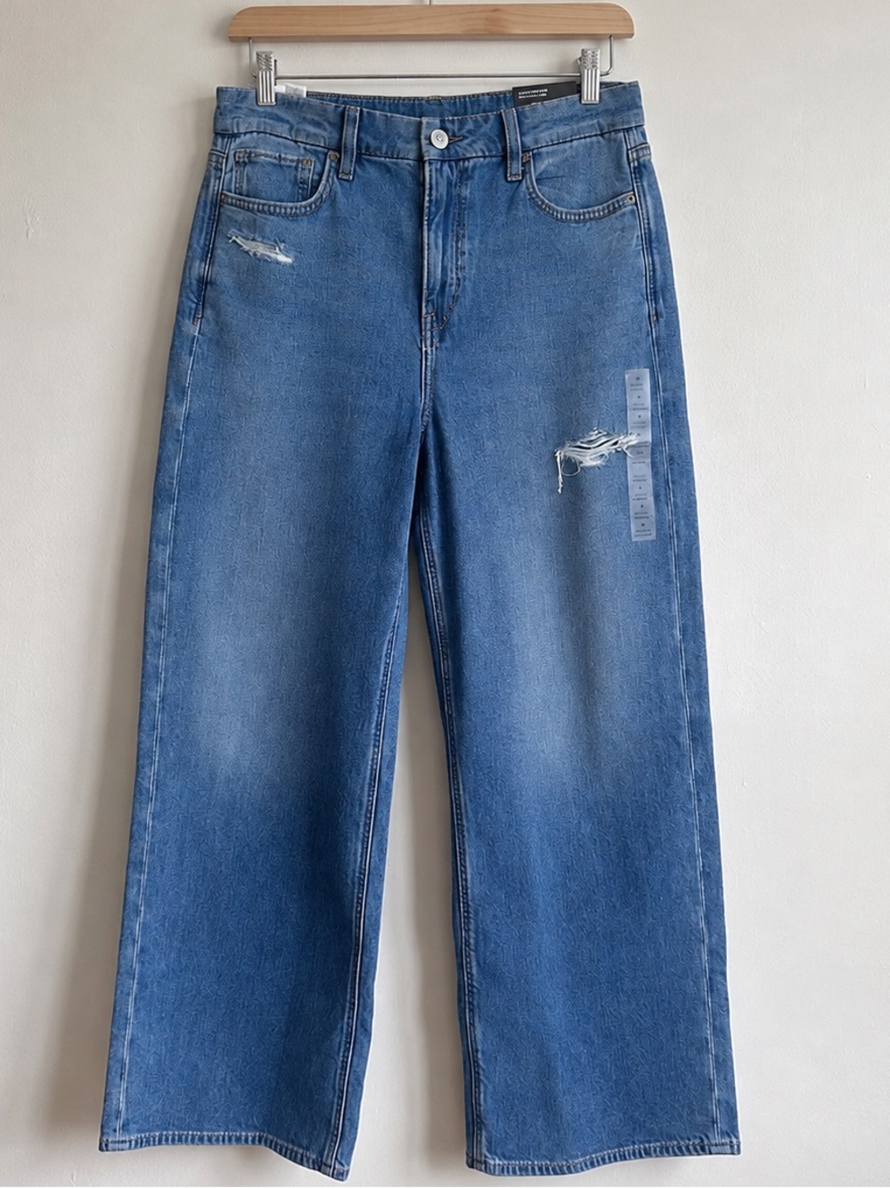 American Eagle Curvy Baggy Wide Leg Jeans Size 10 30W Super High Rise Distressed - Picture 2 of 9